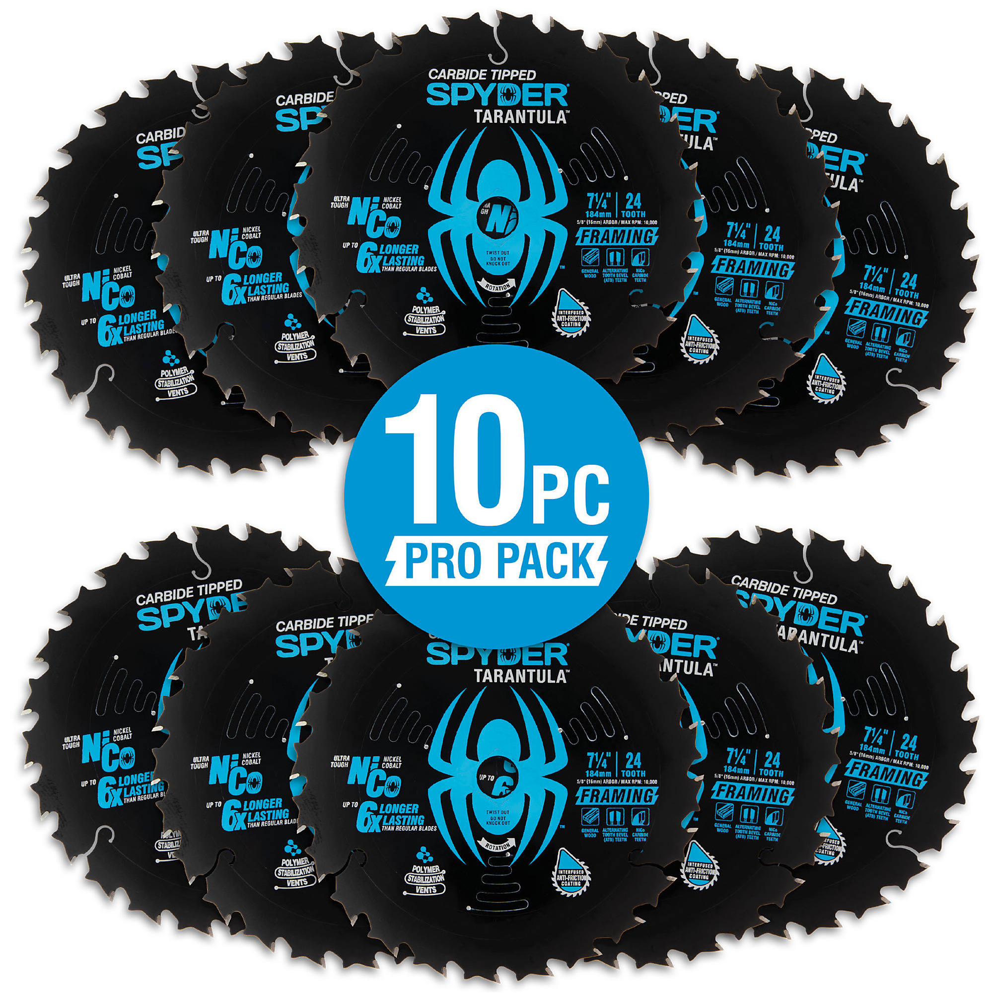SPYDER, Frmg 7-1/4in. 24T TCT Stl Circ Tarantl Saw Bld 10pk, Blade Diameter 7 1/4 in, Included (qty.) 10 Model# 13017